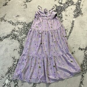 Angie Dress Womens Size Large Floral Tiered Maxi in Lavender Purple Tie Back